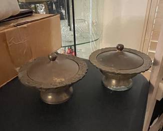 Vintage Brass Covered Compote Bowls (Set of 2) - Possibly Indian or Middle Eastern Origin