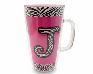 Personalized Zebra Print Double-Walled Tumbler with Initial 'J'