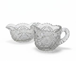 Antique American Brilliant Period Cut Glass Creamer and Sugar Bowl Set