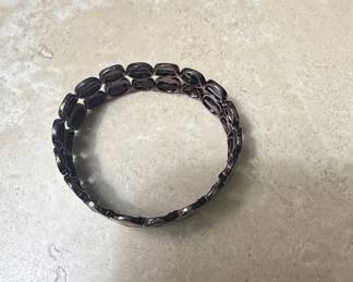 Dark Oval Beaded Stretch Bracelet