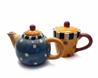 Whimsical Ceramic Teapot and Sugar Bowl Set
