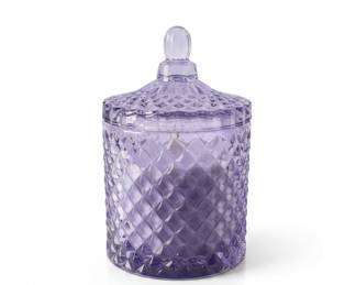 Purple Diamond Cut Glass Candle Jar with Lid