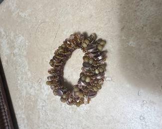 Beaded Stretch Bracelet with Metallic Discs and Seed Beads