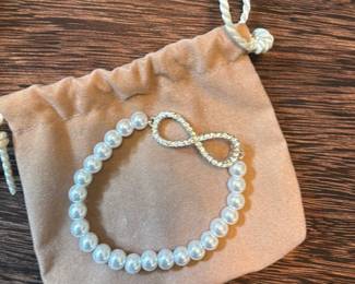 Crystal Infinity Bracelet with Faux Pearls