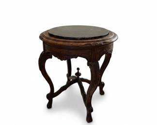 Victorian Carved Walnut and Dark Green Marble Top Accent Table