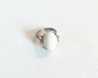 Vintage Oval White Cabochon Ring with Accent Stones