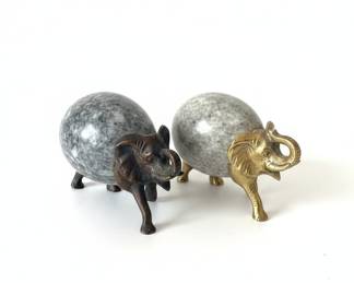 Pair of Marble and Bronze Elephants