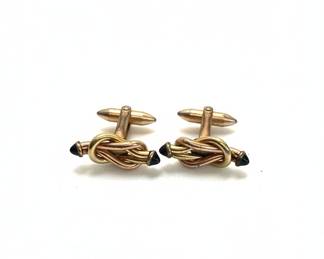 Gold Tone Knot Cufflinks with Black Onyx Accents