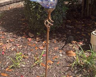 Exhart Solar Pearlized Hand Blown Glass Bird Garden Stake