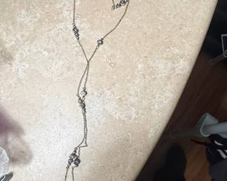 Sterling Silver Y-Necklace with Blue and Clear Crystal Accents