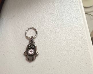 Hamsa Hand Charm with Rhinestone and Hebrew Inscription