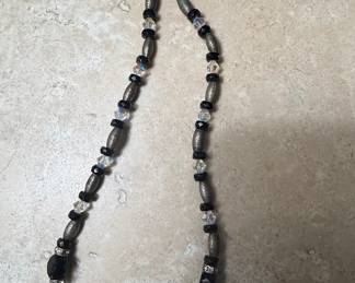 Beaded Necklace and Earring Set with Crystal and Black Beads
