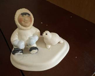 Alaska Porcelain Inc. Inuit Child and Baby Seal Figurine