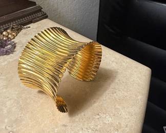 Gold-Tone Ribbed Cuff Bracelet
