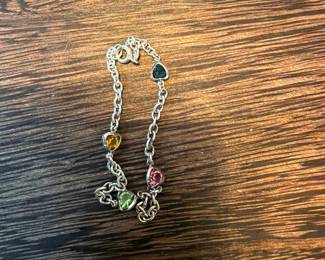 Multi-Gem Heart Charm Bracelet