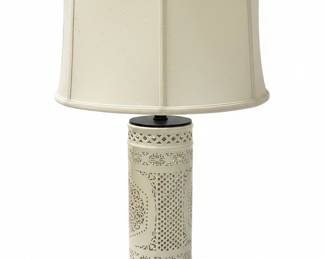 Pierced Porcelain Table Lamp with Built-in Night Light and Cream Shade ~ Set of 2
