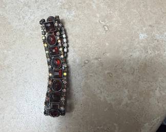 Garnet-Tone and Rhinestone Bracelet