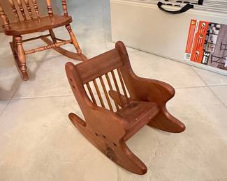 Child's Miniature Wooden Doll Rocking Chair