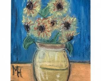 Vase of Sunflowers Painting by M.H. ~ 5x7
