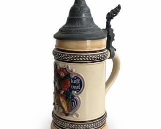 Vintage German Beer Stein with Pewter Lid - "Kopf hoch