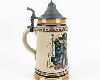German Beer Stein with Pewter Lid