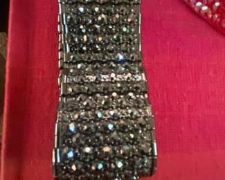 Wide Black Crystal Stretch Bracelet