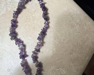 Amethyst Chip Necklace with Polished Pendant and Sterling Silver Clasp