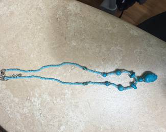 Turquoise Inspired Beaded Necklace with Teardrop Pendant