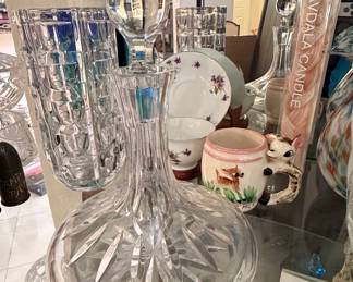 Cut Crystal Ships Decanter with Stopper