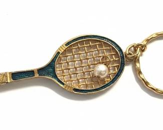 Enamel Tennis Racket Keychain with Pearl