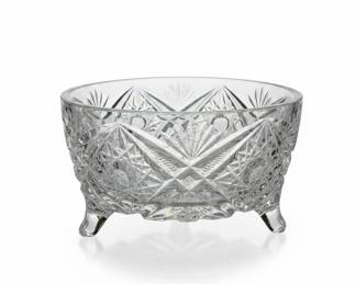 American Brilliant Cut Glass Hobstar and Fan Footed Bowl