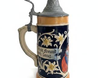 Vintage German Beer Stein with Pewter Lid - "Trink Freund noch lang."