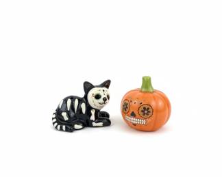 Day of the Dead Cat and Pumpkin Salt and Pepper Shakers (Fitz & Floyd)