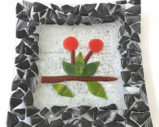 FUSED GLASS CHERRY BRANCH PLATE