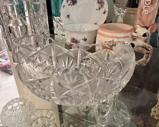 American Brilliant Cut Glass Footed Bowl with Pinwheel and Star Pattern