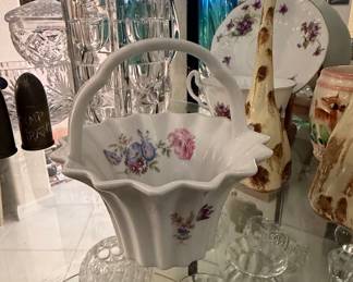 Fenton "Violets in the Snow" Milk Glass Basket