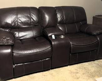Brown Leather Reclining Loveseat