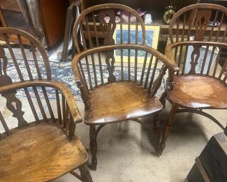 Three 18th century yew wood Windsor chairs