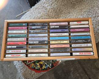 Assorted Cassette Tape Collection with Wooden Case