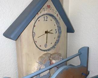 Hand-Painted Wooden Bunny Clock