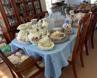 Victorian Style Mahogany Dining Chairs and Table Setting