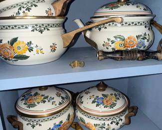 Vintage ASTA Enamelware Cookware Set with Floral Motif