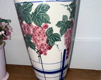Hand-Painted Ceramic Vase with Grapes and Leaves Motif