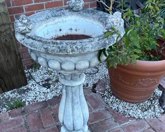 Cast Stone Bird Bath with Cherub Accents