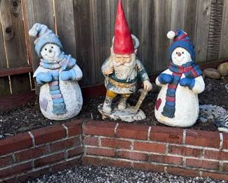 Garden Gnome and Snowman Statues