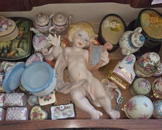 Assorted Porcelain Trinket Boxes and Cherub Figurine with Poem