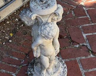 Vintage Cast Concrete Cherub Pedestal Garden Statue