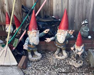 Garden Gnomes and Raccoon Figurine Set
