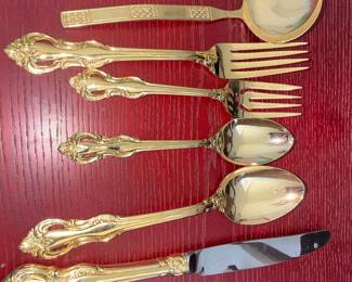 Gold Plated Flatware Set - Golden Michelangelo Pattern