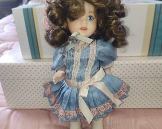 Victorian Style Porcelain Doll in Blue Dress